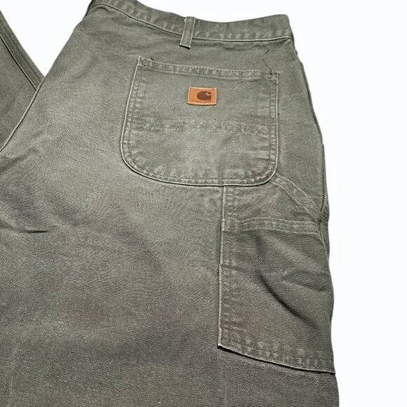 Vtg Carhartt Pants Mens 42x31.5 Olive Green B11 Duck Carpenter Work USA 90s - Picture 16 of 16